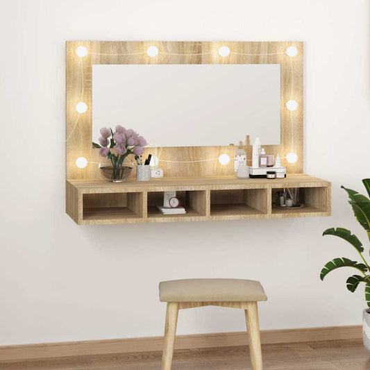 Mirror Cabinet with LED Sonoma Oak 90x31,5x62 cm