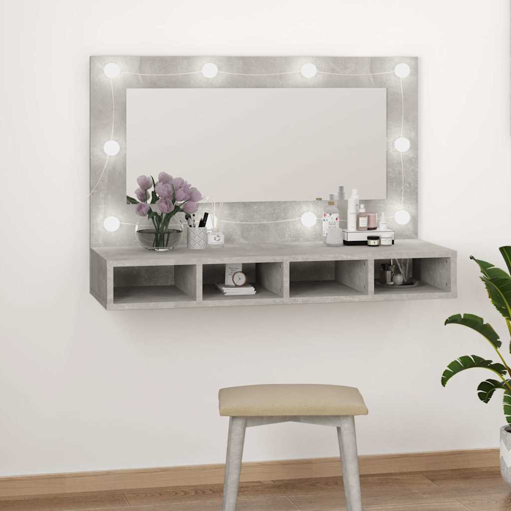 Mirror Cabinet with LED Concrete Grey 90x31,5x62 cm