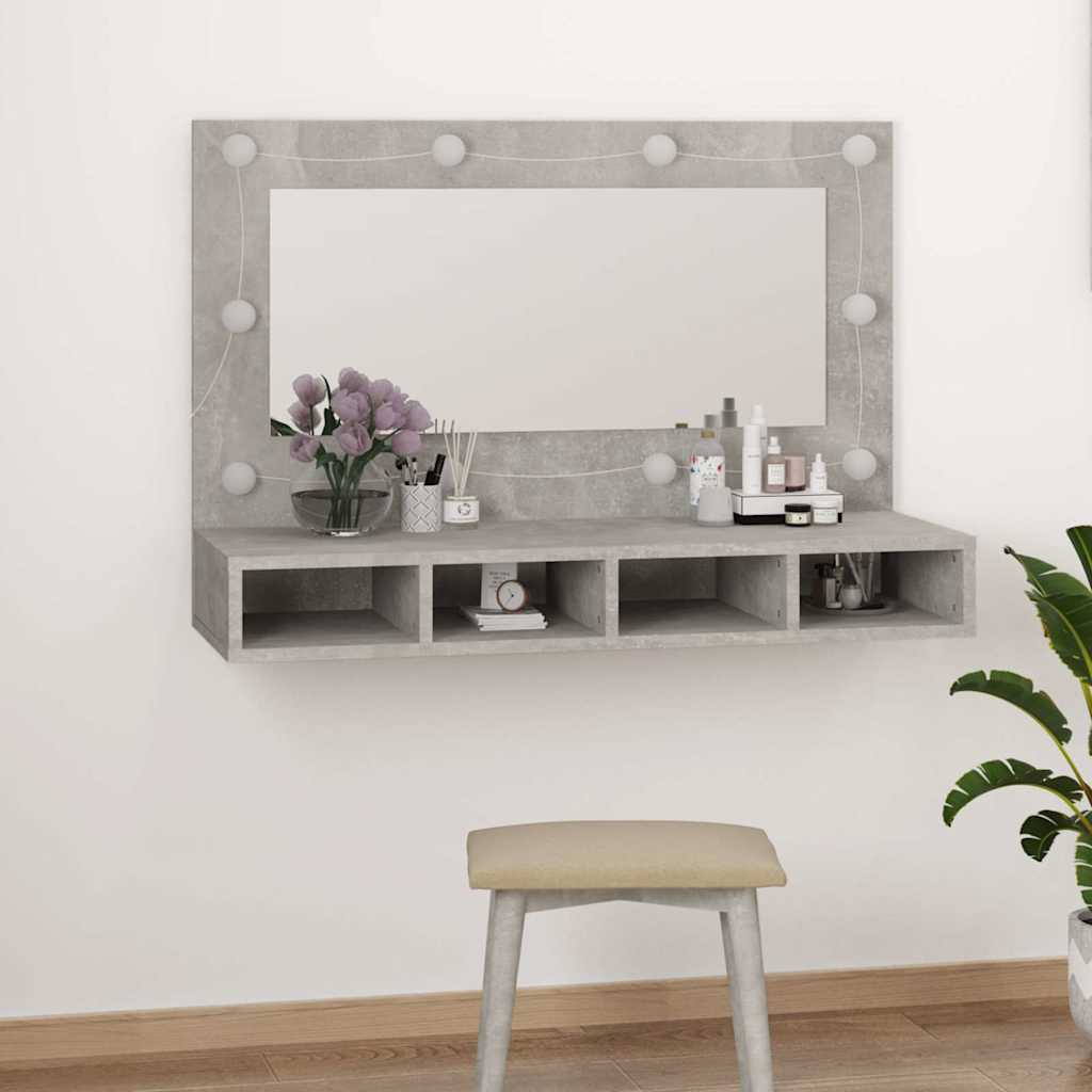 Mirror Cabinet with LED Concrete Grey 90x31,5x62 cm