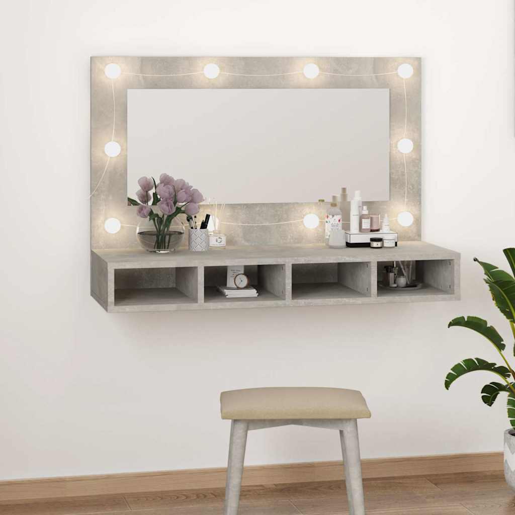 Mirror Cabinet with LED Concrete Grey 90x31,5x62 cm