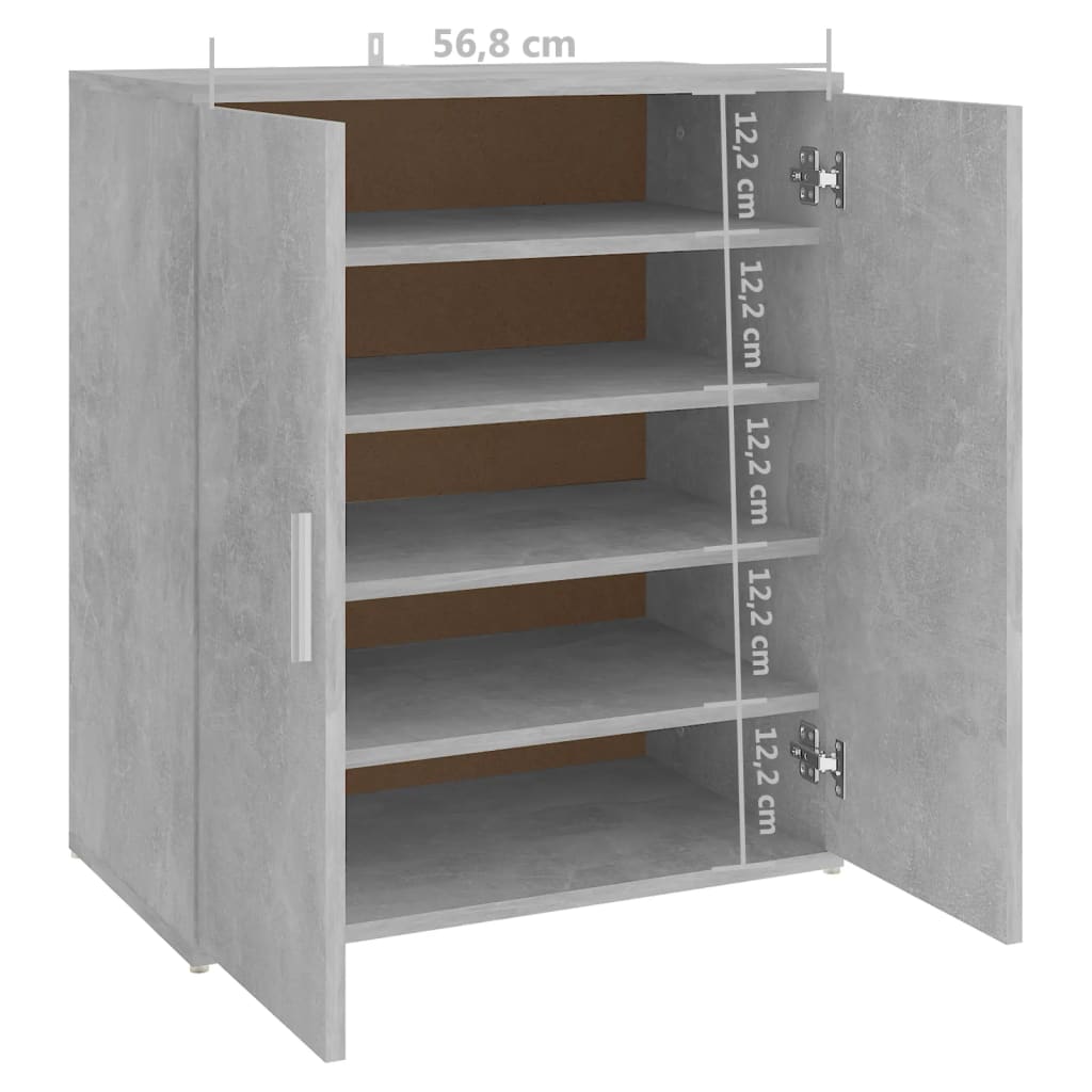 vidaXL Shoe Cabinet Concrete Grey 60x35x70 cm Engineered Wood