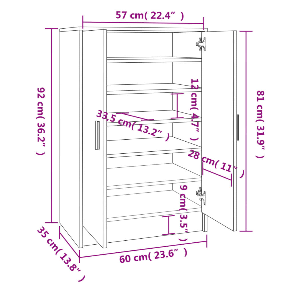 vidaXL Shoe Cabinet Sonoma Oak 60x35x92 cm Engineered Wood