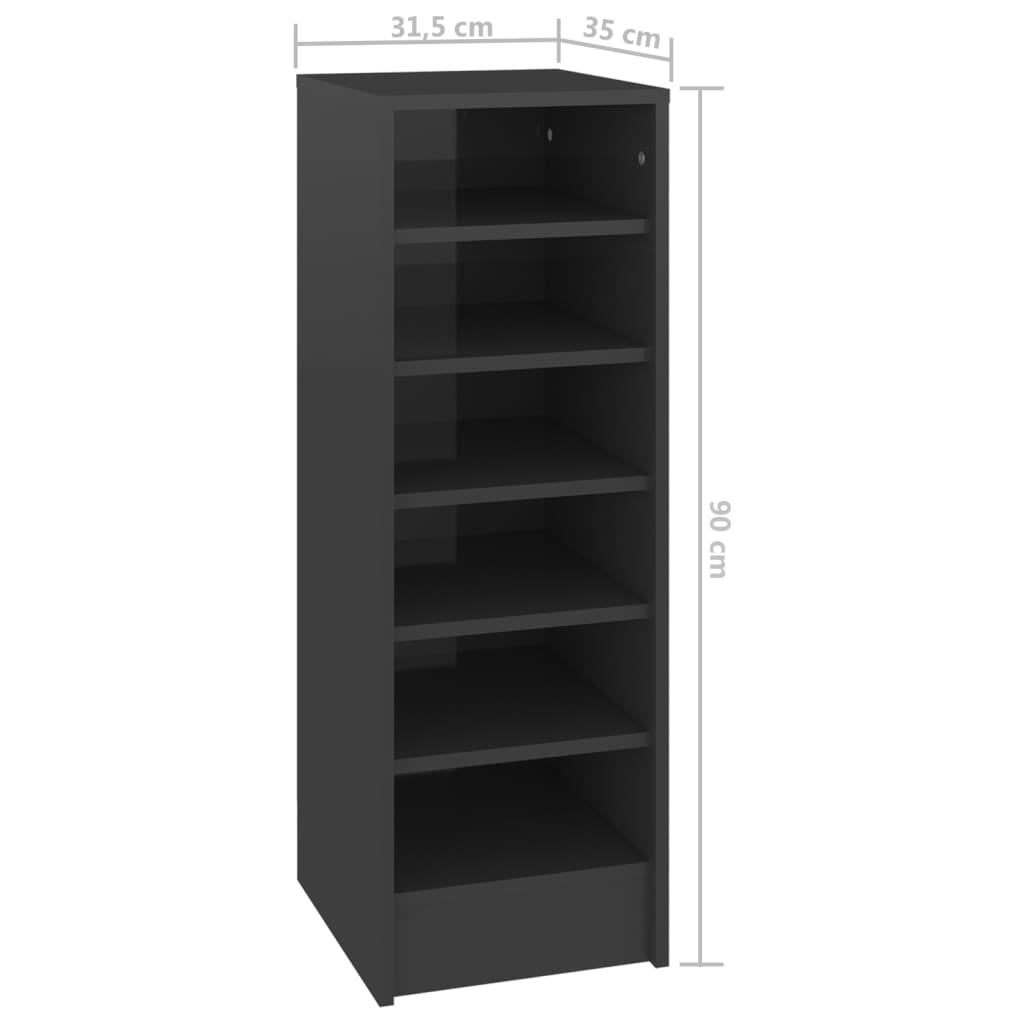 vidaXL Shoe Cabinet High Gloss Grey 31.5x35x92 cm Engineered Wood