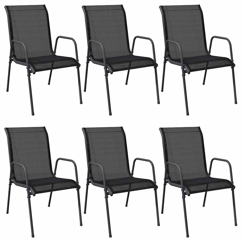 Garden Chair | Set of 6 | Black and anthracite | Steel, Textilene | Large