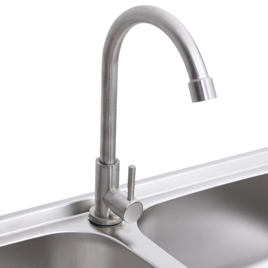 vidaXL Camping Sink Double Basins with Tap Stainless Steel