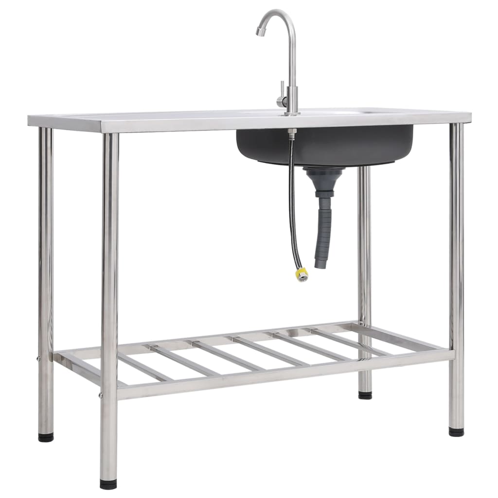 vidaXL Camping Sink Single Basin with Tap Stainless Steel