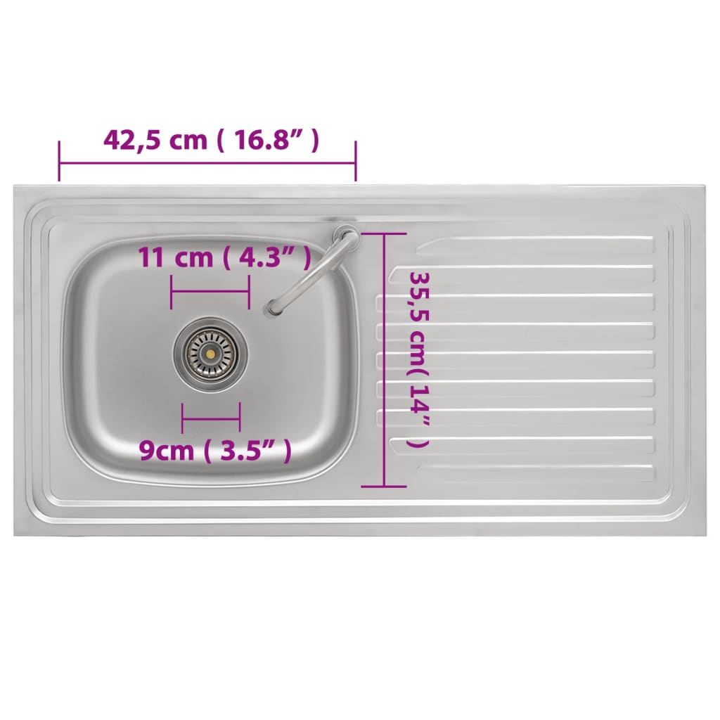 vidaXL Camping Sink Single Basin with Tap Stainless Steel