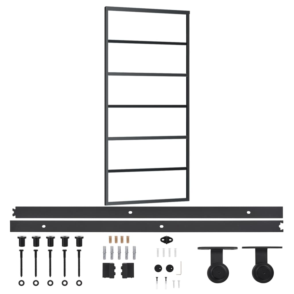 Sliding Door with Hardware Set ESG Glass&Aluminium 90x205 cm