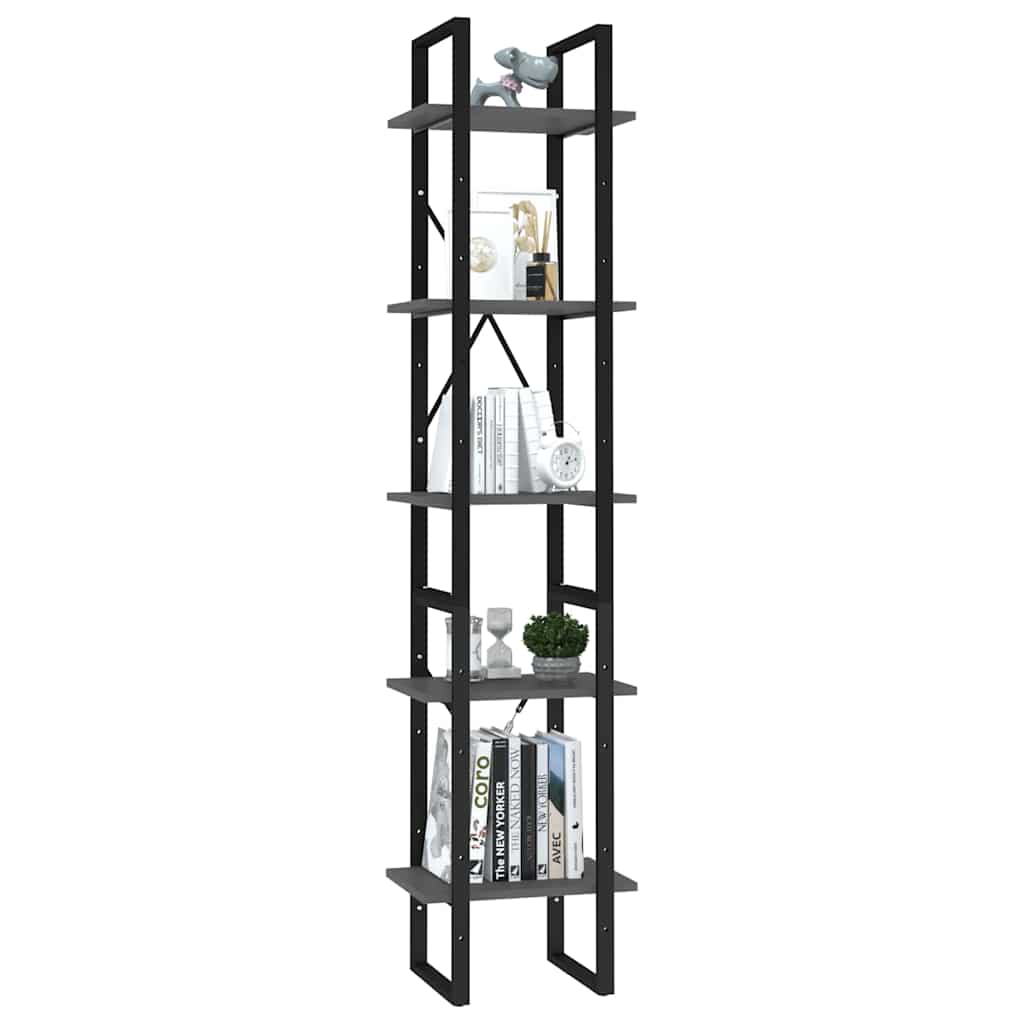 5-Tier Book Cabinet Grey 40x30x175 cm Engineered Wood