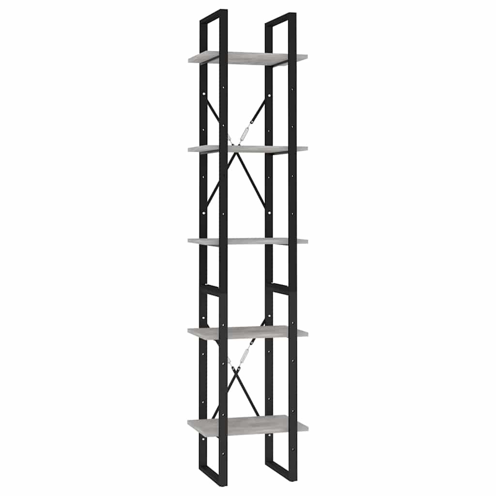 5-Tier Book Cabinet Concrete Grey 40x30x175 cm Engineered Wood