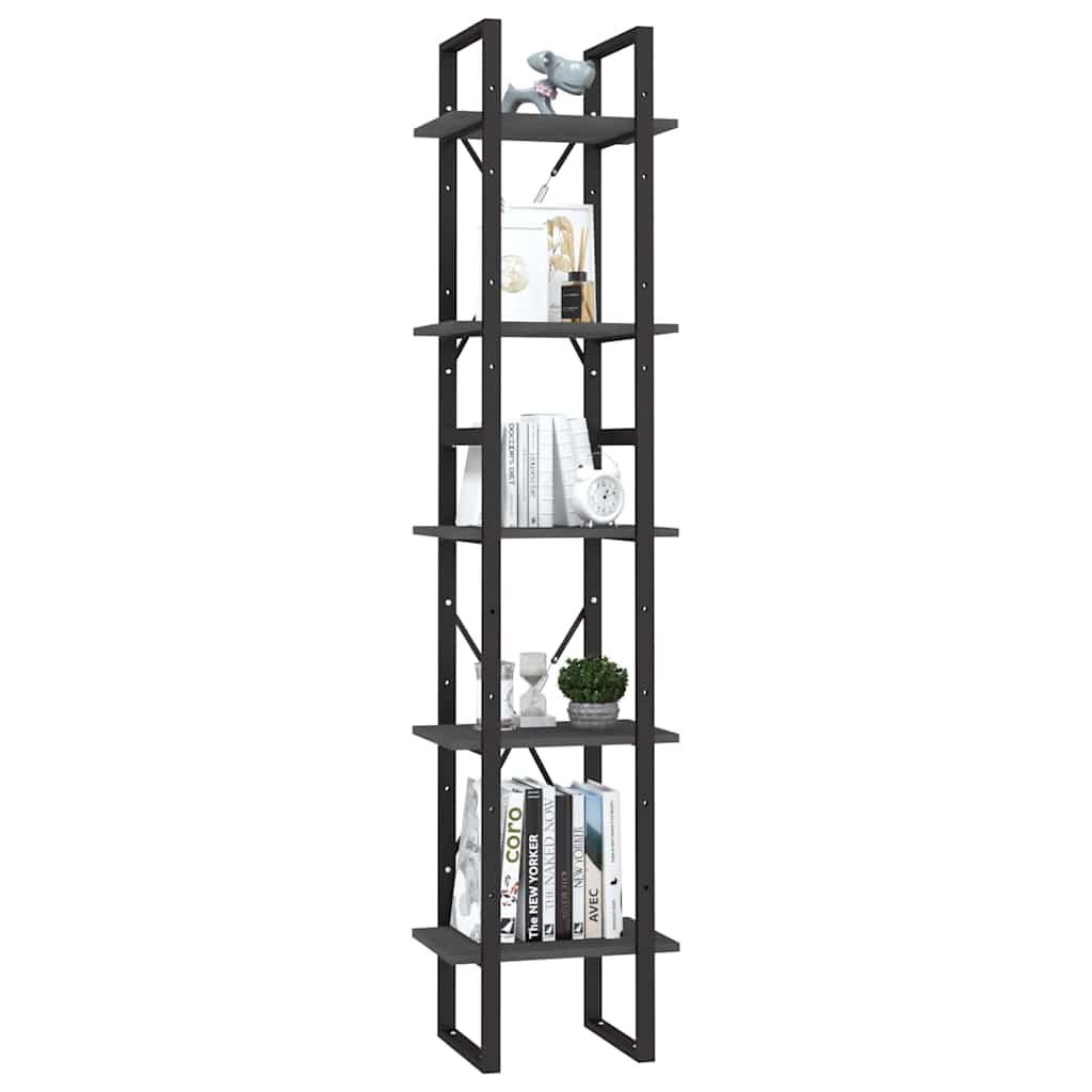 5-Tier Book Cabinet Grey 40x30x175 cm Solid Wood Pine