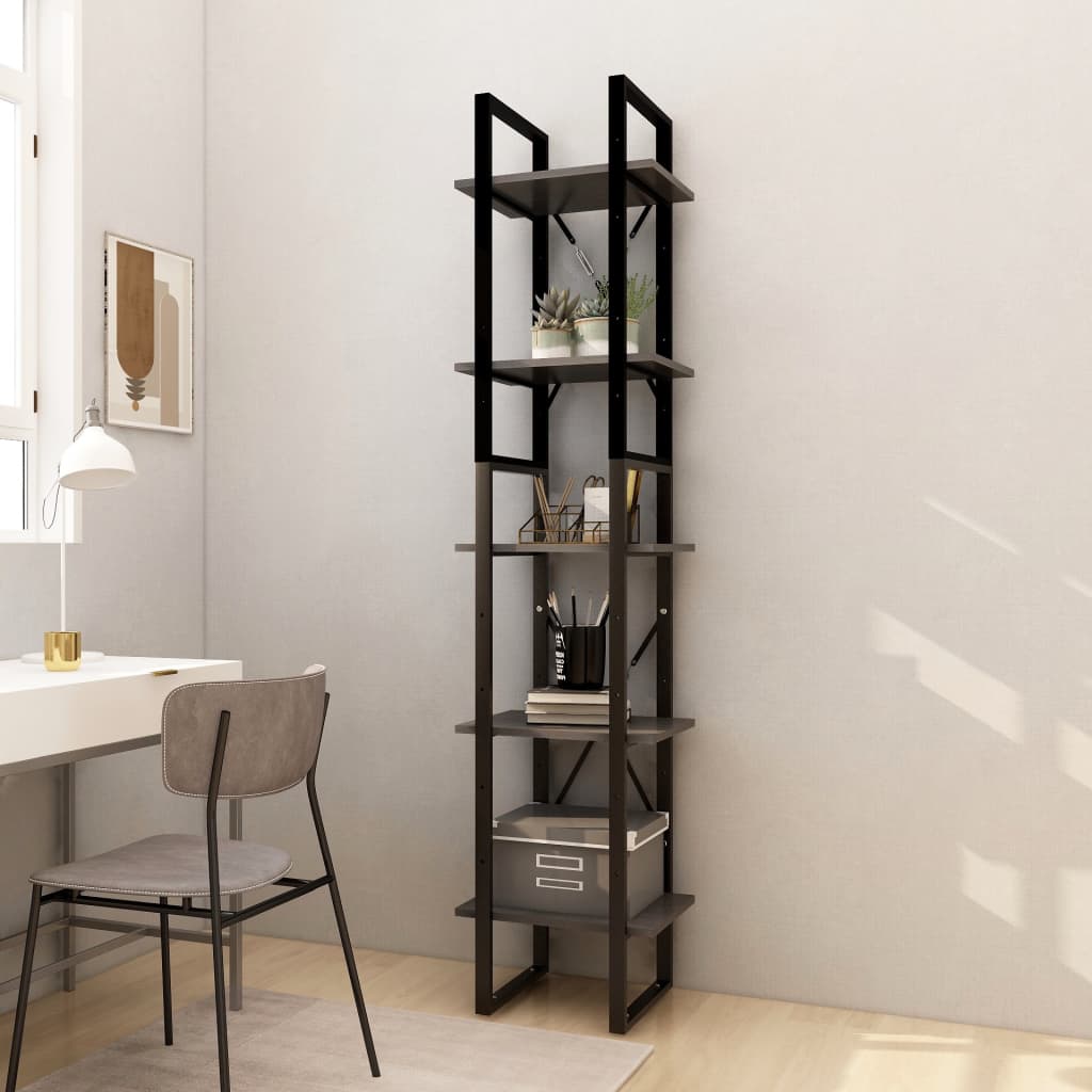 5-Tier Book Cabinet Grey 40x30x175 cm Solid Wood Pine