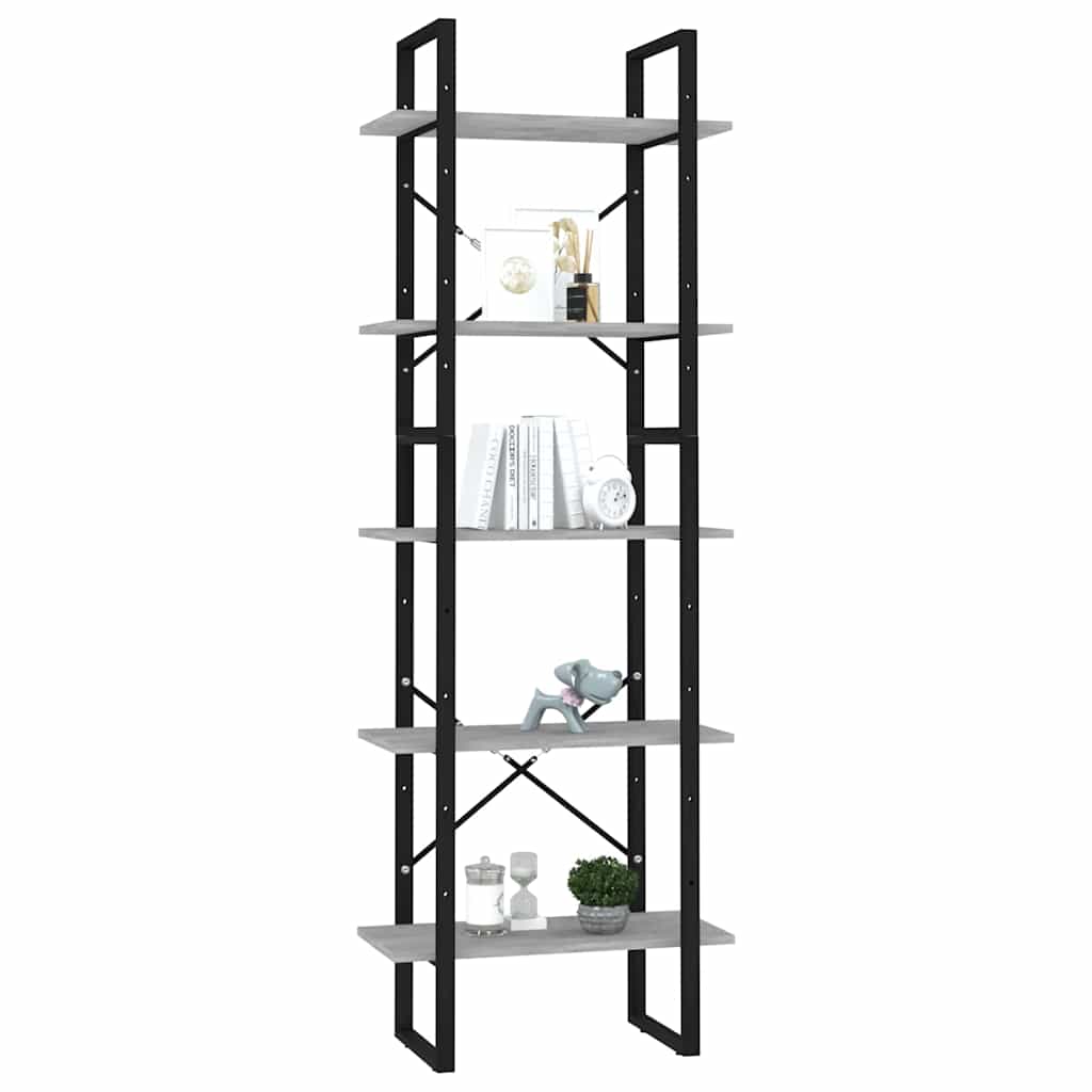 5-Tier Book Cabinet Concrete Grey 60x30x175 cm Engineered Wood