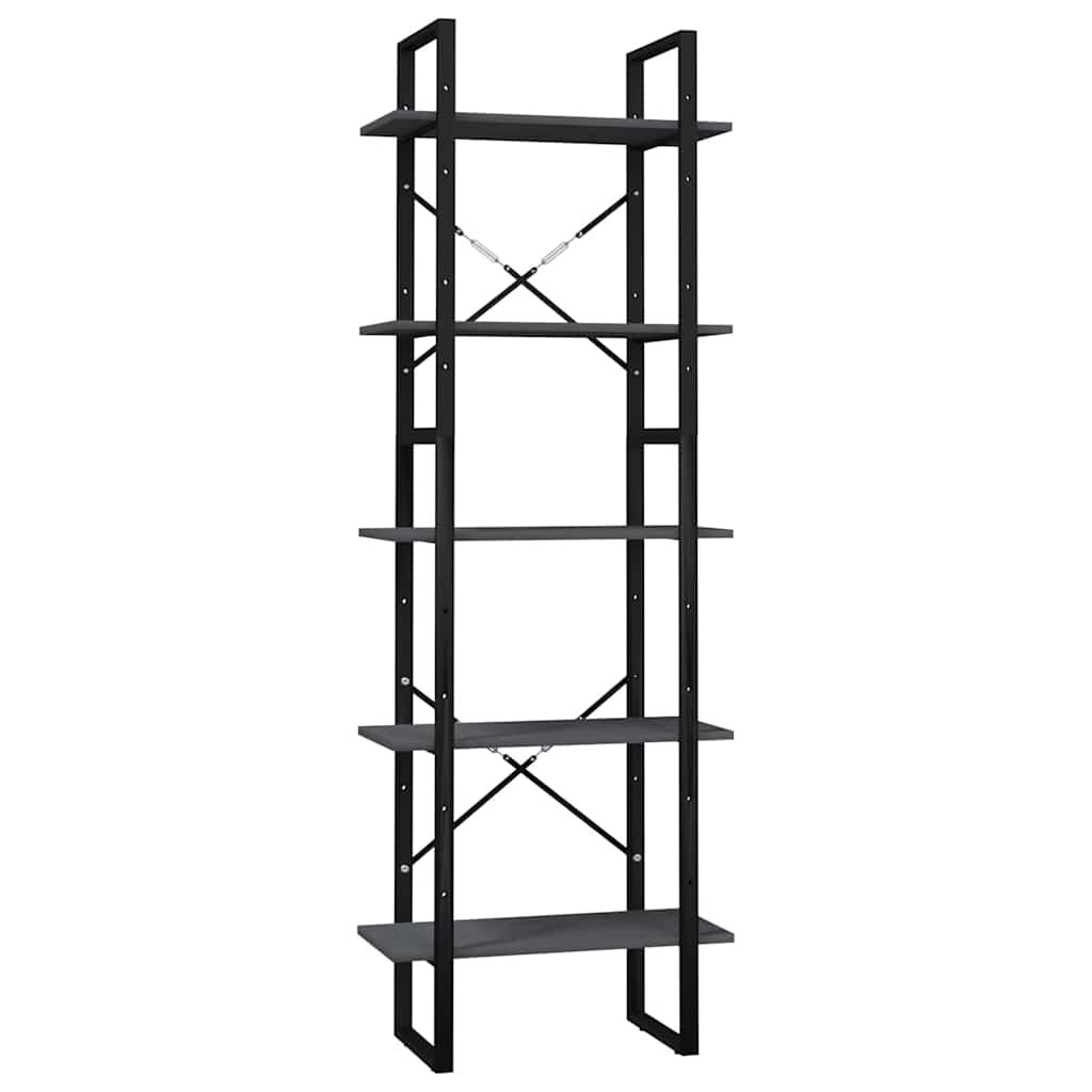 5-Tier Book Cabinet Grey 60x30x175 cm Solid Wood Pine