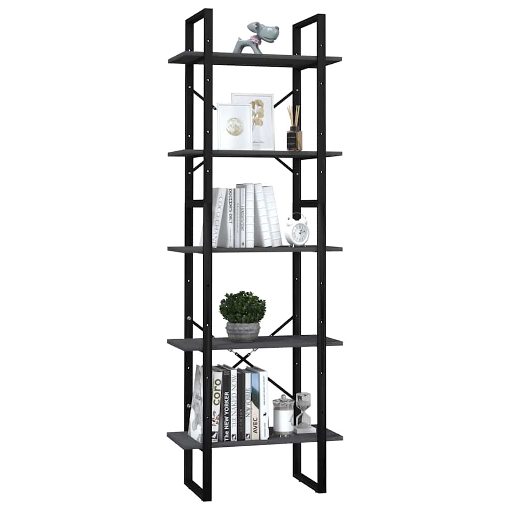 5-Tier Book Cabinet Grey 60x30x175 cm Solid Wood Pine