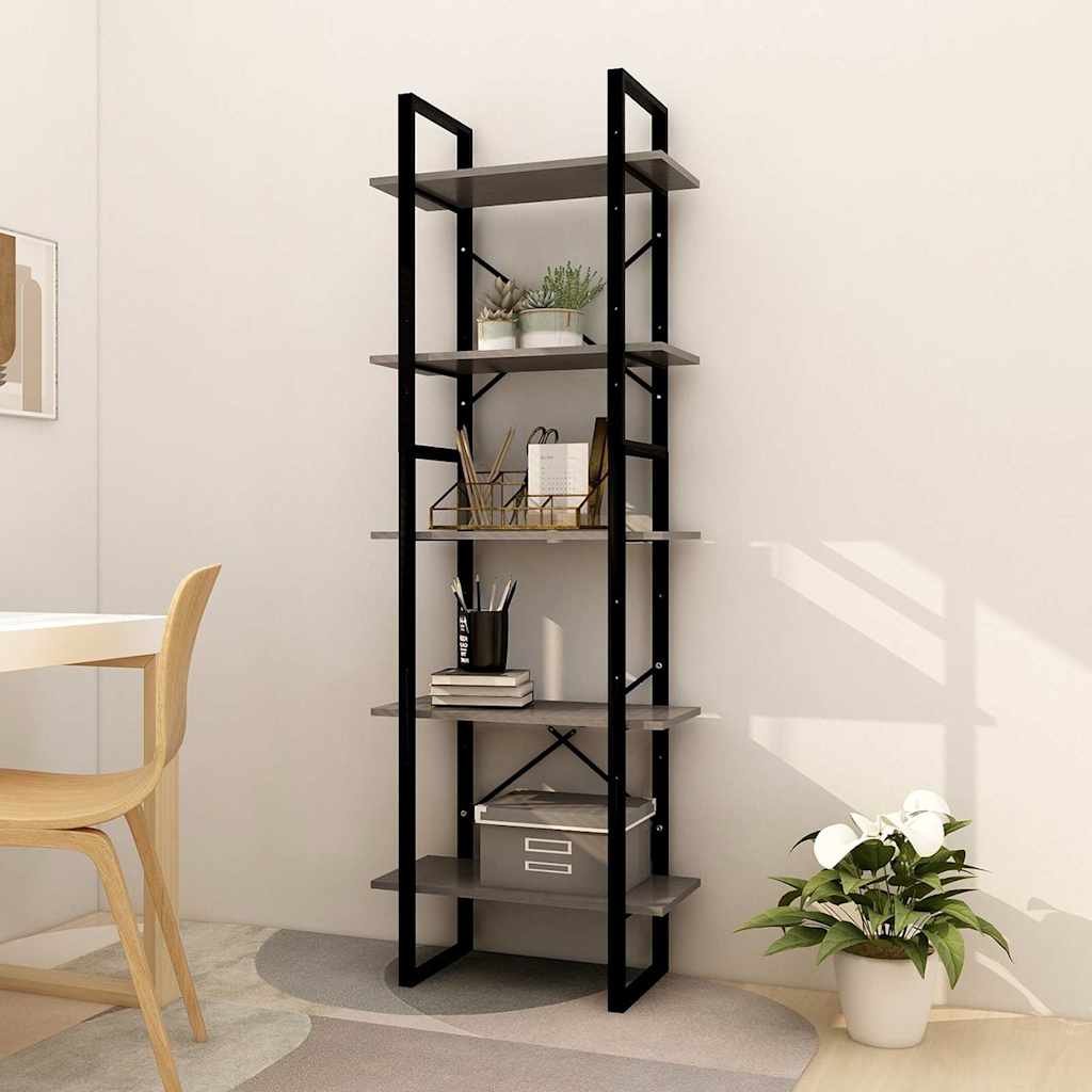 5-Tier Book Cabinet Grey 60x30x175 cm Solid Wood Pine