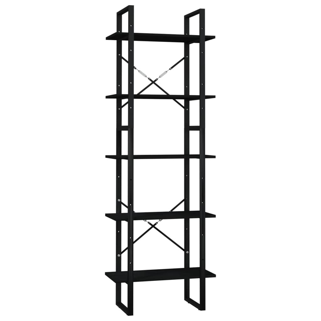 vidaXL 5-Tier Book Cabinet Black 60x30x175 cm Pinewood