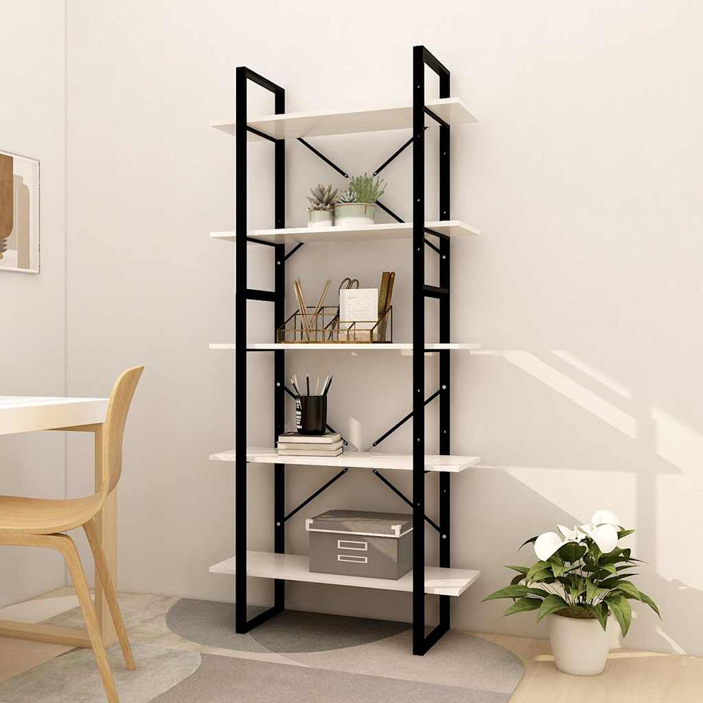 5-Tier Book Cabinet White 80x30x175 cm Solid Wood Pine