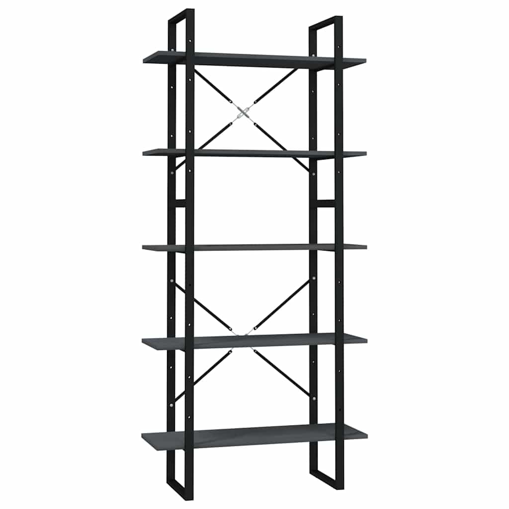 5-Tier Book Cabinet Grey 80x30x175 cm Solid Wood Pine