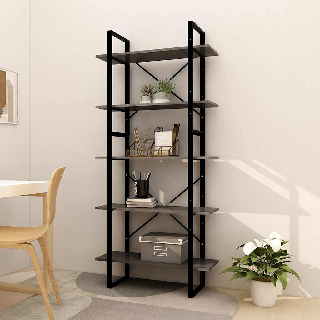 5-Tier Book Cabinet Grey 80x30x175 cm Solid Wood Pine