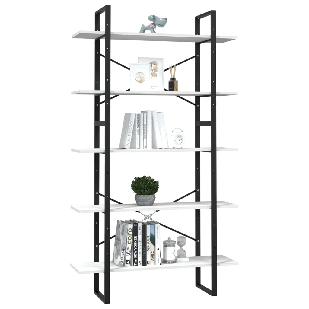 5-Tier Book Cabinet White 100x30x175 cm Solid Wood Pine