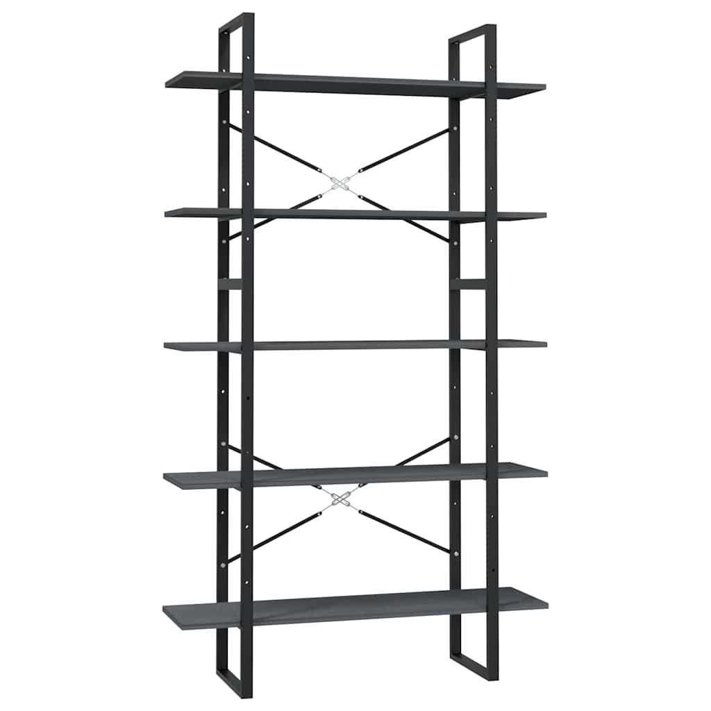 5-Tier Book Cabinet Grey 100x30x175 cm Solid Wood Pine
