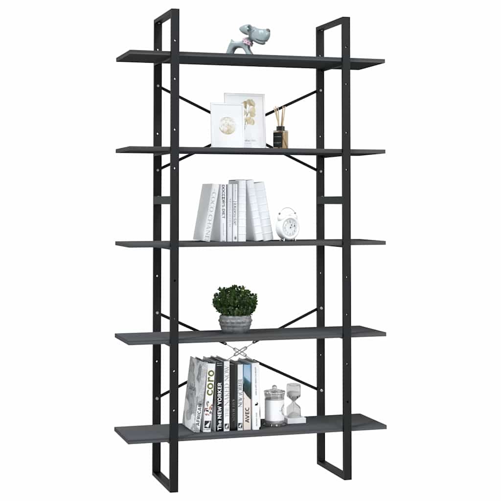 5-Tier Book Cabinet Grey 100x30x175 cm Solid Wood Pine