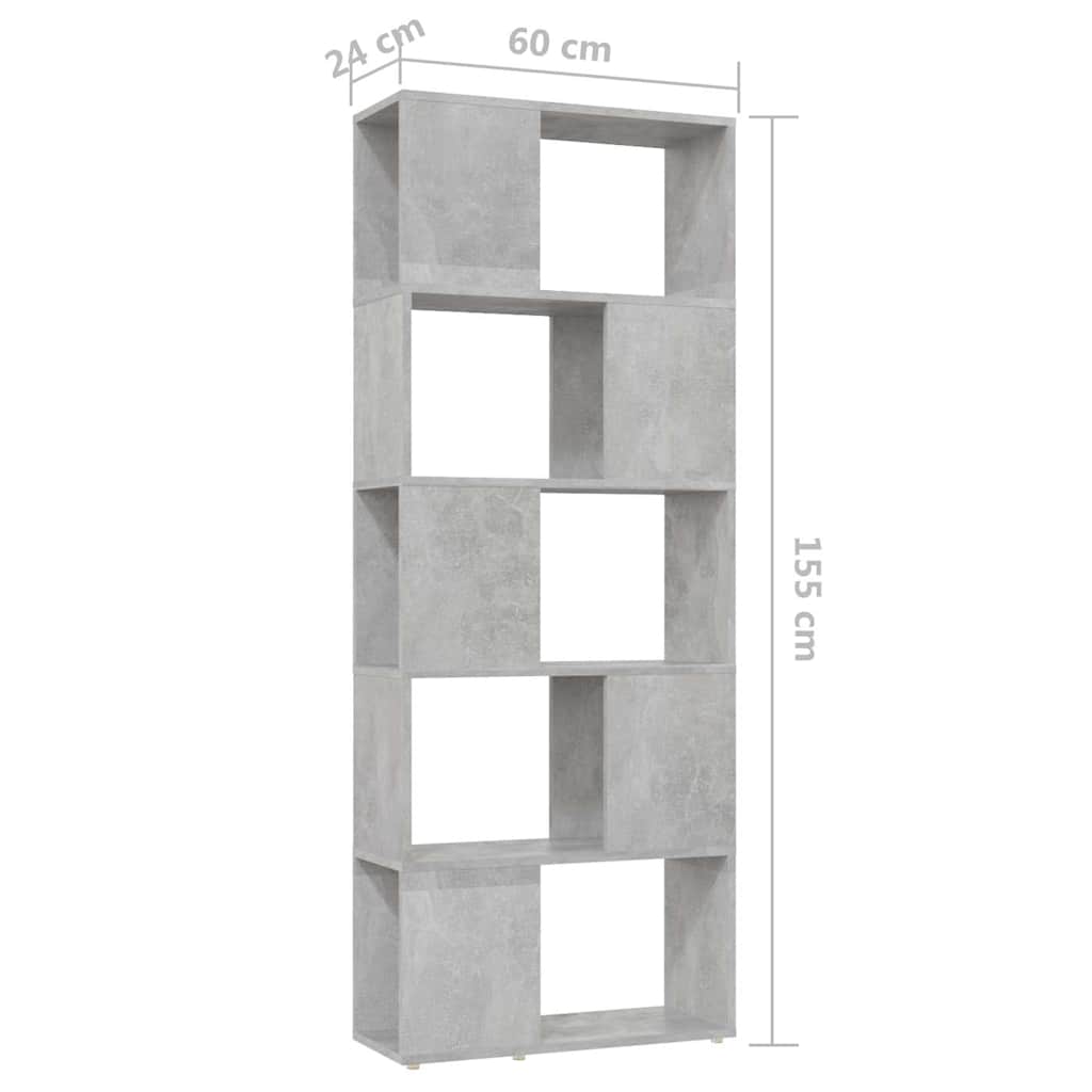 809093 vidaXL Book Cabinet Room Divider Concrete Grey 60x24x155 cm