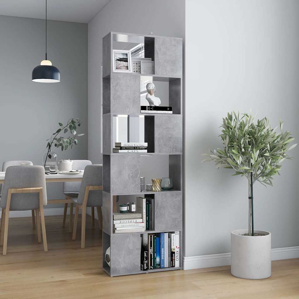 809102 vidaXL Book Cabinet Room Divider Concrete Grey 60x24x186 cm Engineered Wood