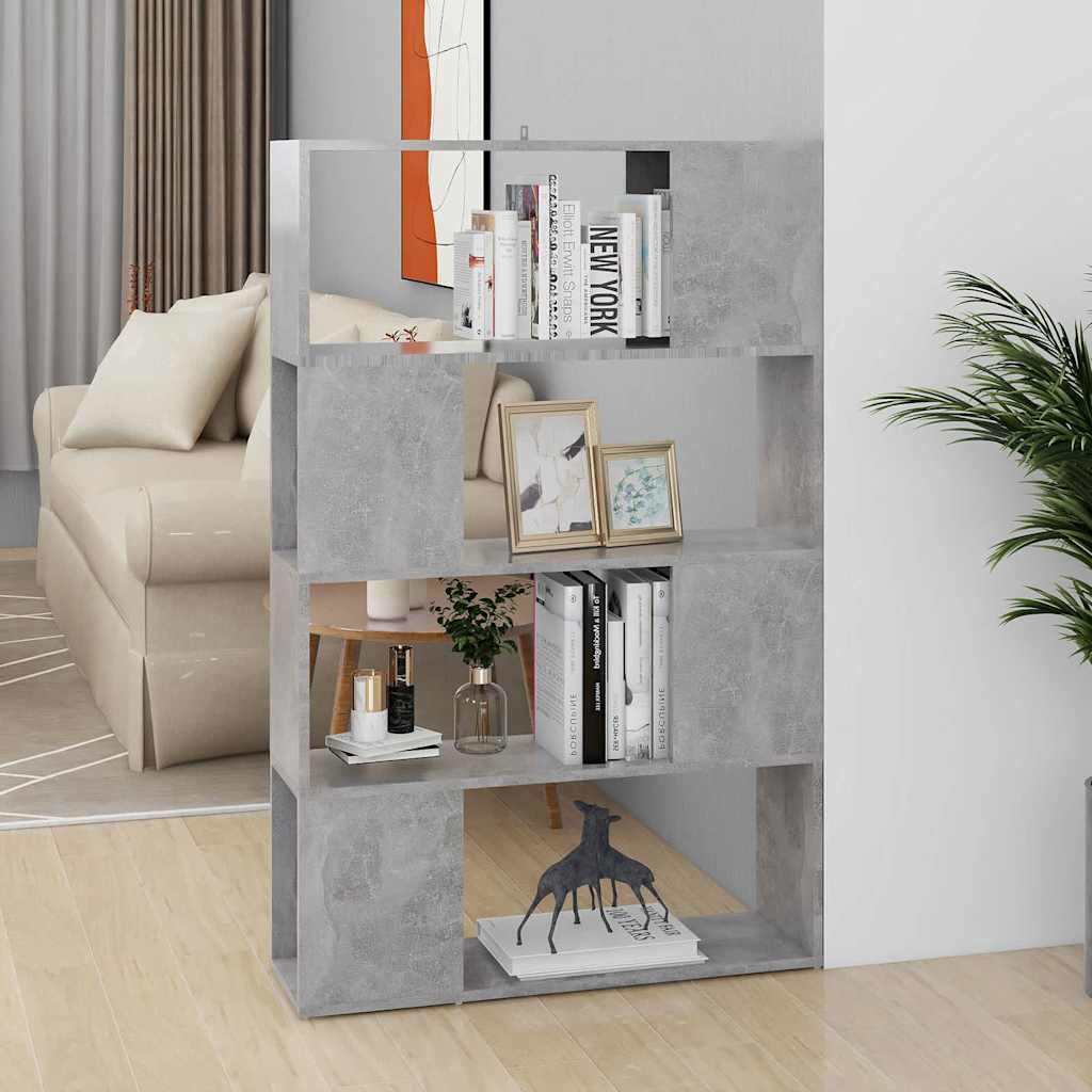 809138 vidaXL Book Cabinet Room Divider Concrete Grey 80x24x124,5cm Engineered Wood
