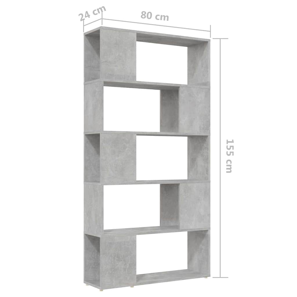 809147 vidaXL Book Cabinet Room Divider Concrete Grey 80x24x155 cm Engineered Wood