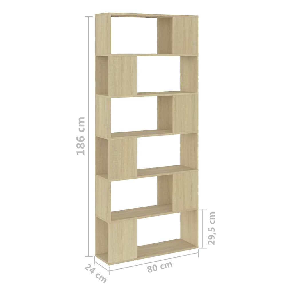 Book Cabinet Room Divider Sonoma Oak 80x24x186 cm