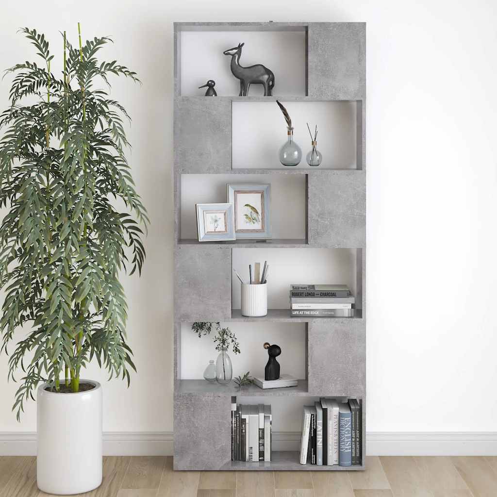 809156 vidaXL Book Cabinet Room Divider Concrete Grey 80x24x186 cm Engineered Wood