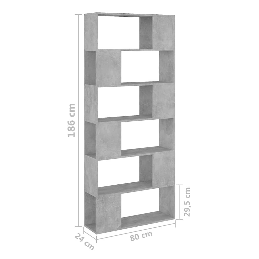809156 vidaXL Book Cabinet Room Divider Concrete Grey 80x24x186 cm Engineered Wood