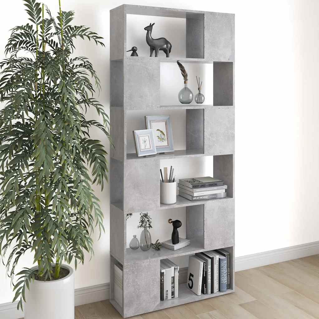 809156 vidaXL Book Cabinet Room Divider Concrete Grey 80x24x186 cm Engineered Wood