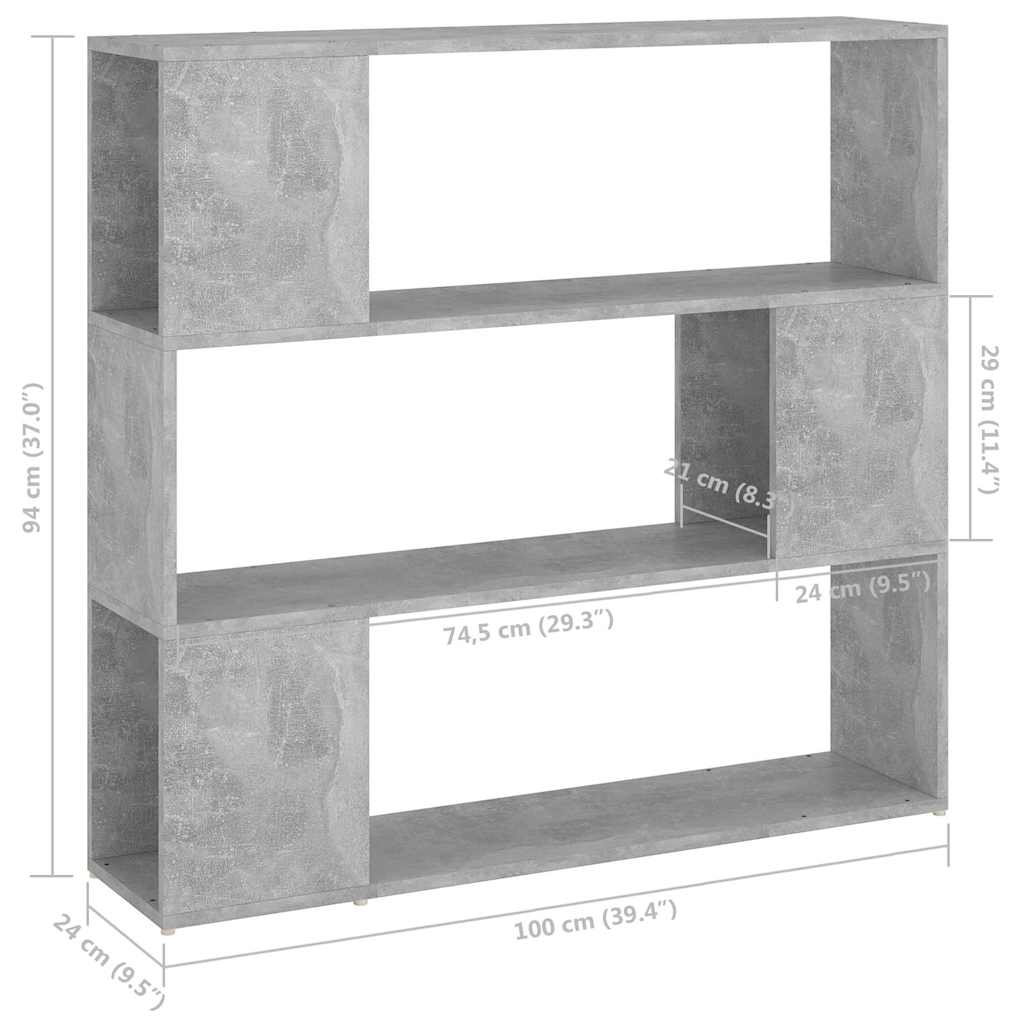 809183 vidaXL Book Cabinet Room Divider Concrete Grey 100x24x94 cm