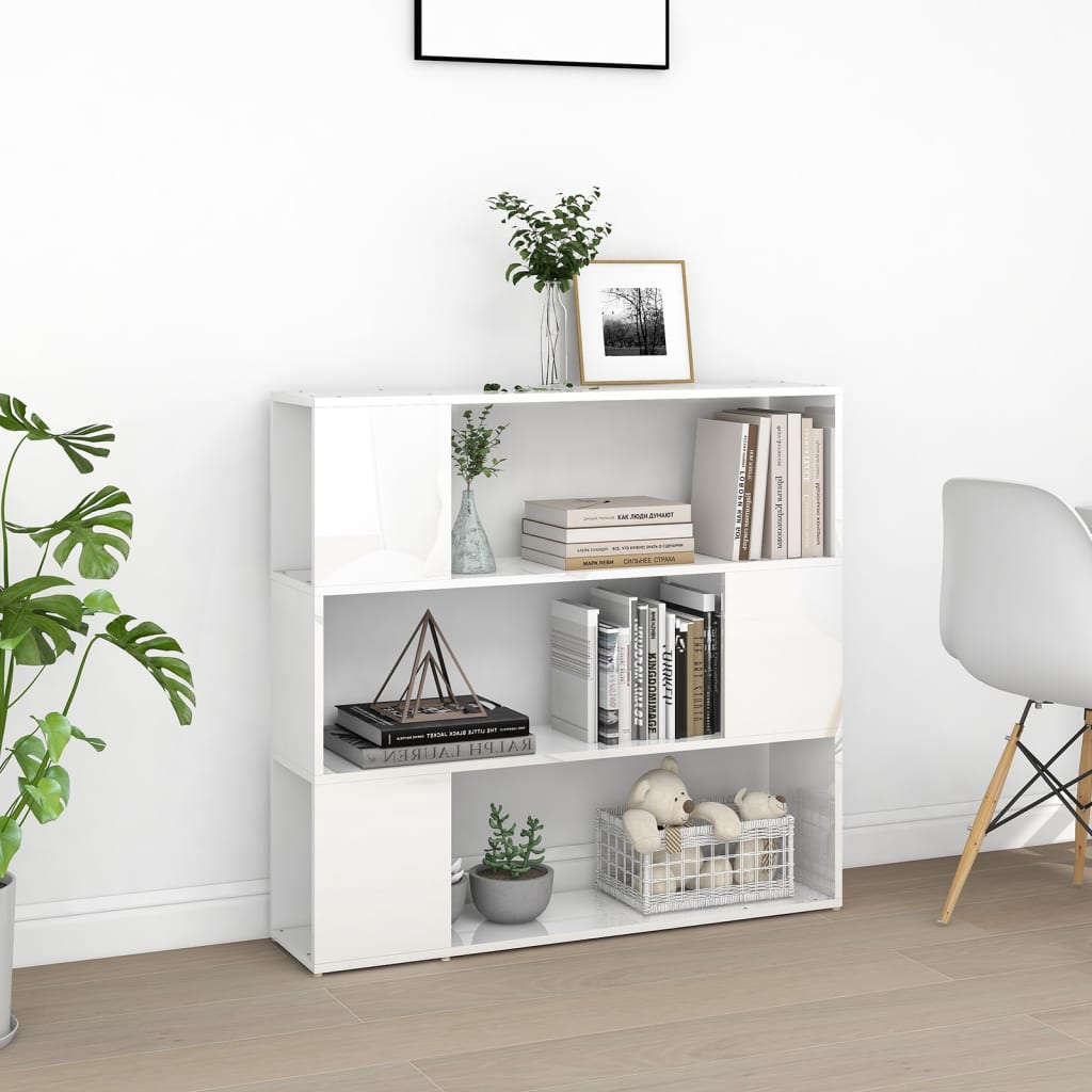 809185 vidaXL Book Cabinet Room Divider High Gloss White 100x24x94 cm