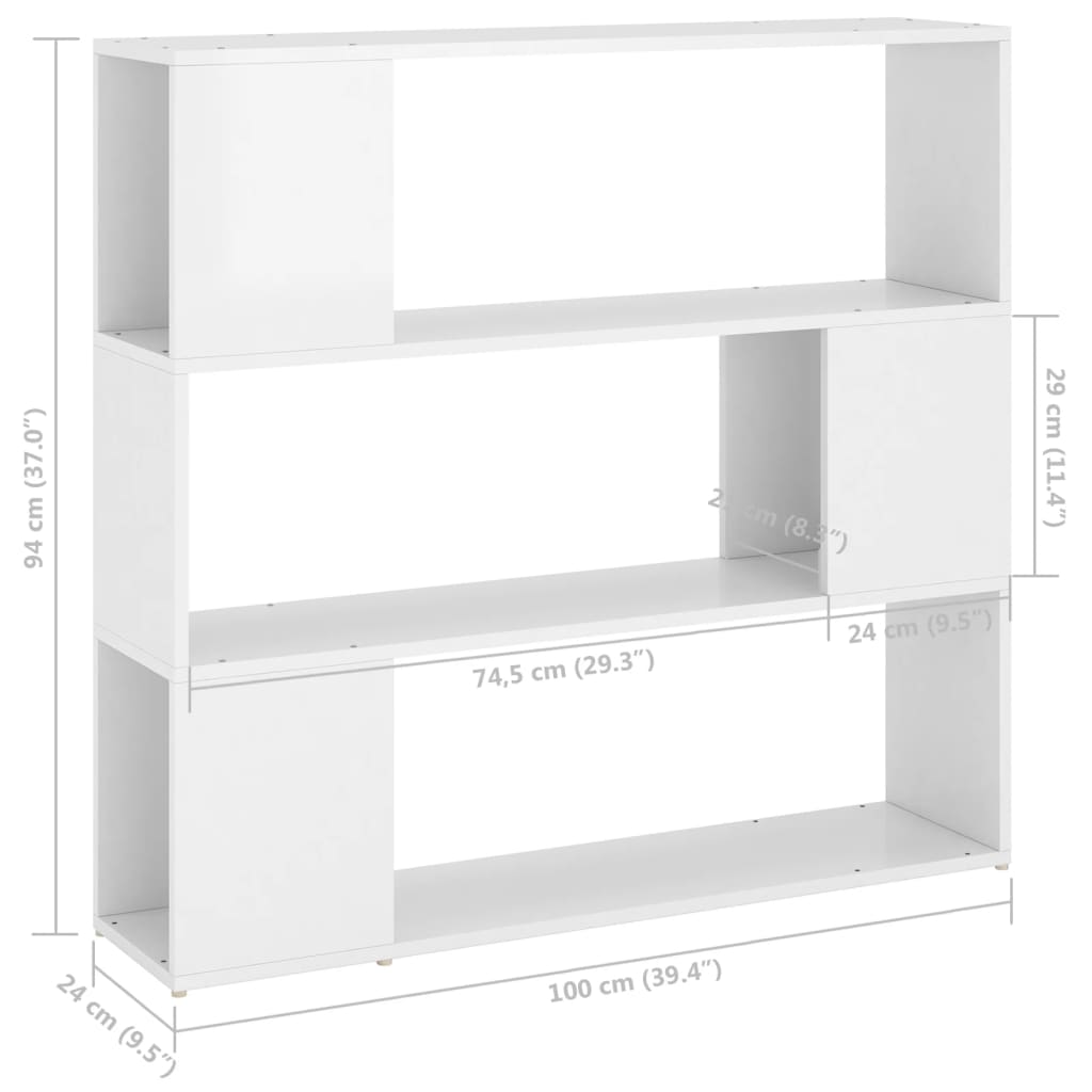 809185 vidaXL Book Cabinet Room Divider High Gloss White 100x24x94 cm
