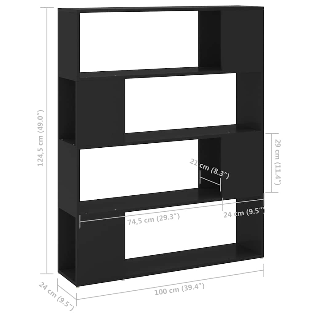 809189 vidaXL Book Cabinet Room Divider Black 100x24x124 cm
