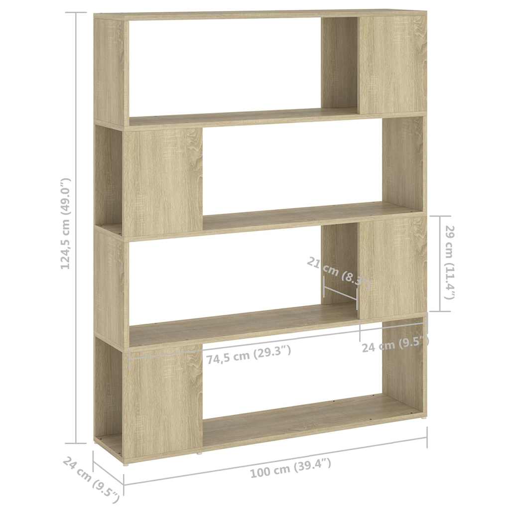809191 vidaXL Book Cabinet Room Divider Sonoma Oak 100x24x124 cm