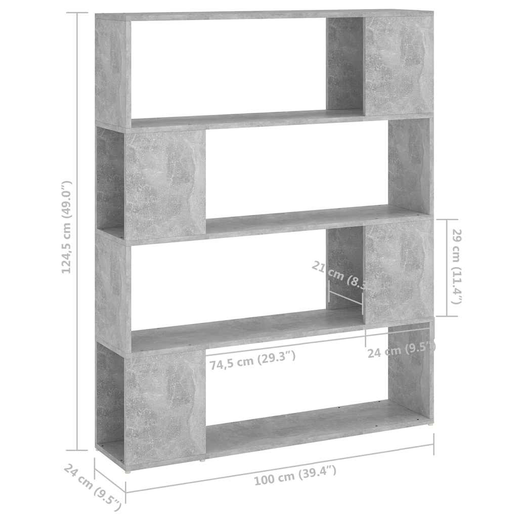 809192 vidaXL Book Cabinet Room Divider Concrete Grey 100x24x124 cm