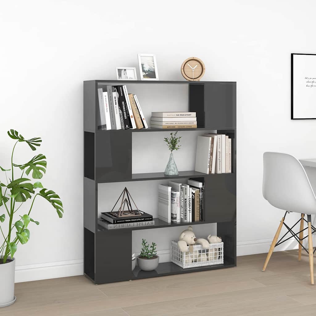 809196 vidaXL Book Cabinet Room Divider High Gloss Grey 100x24x124 cm