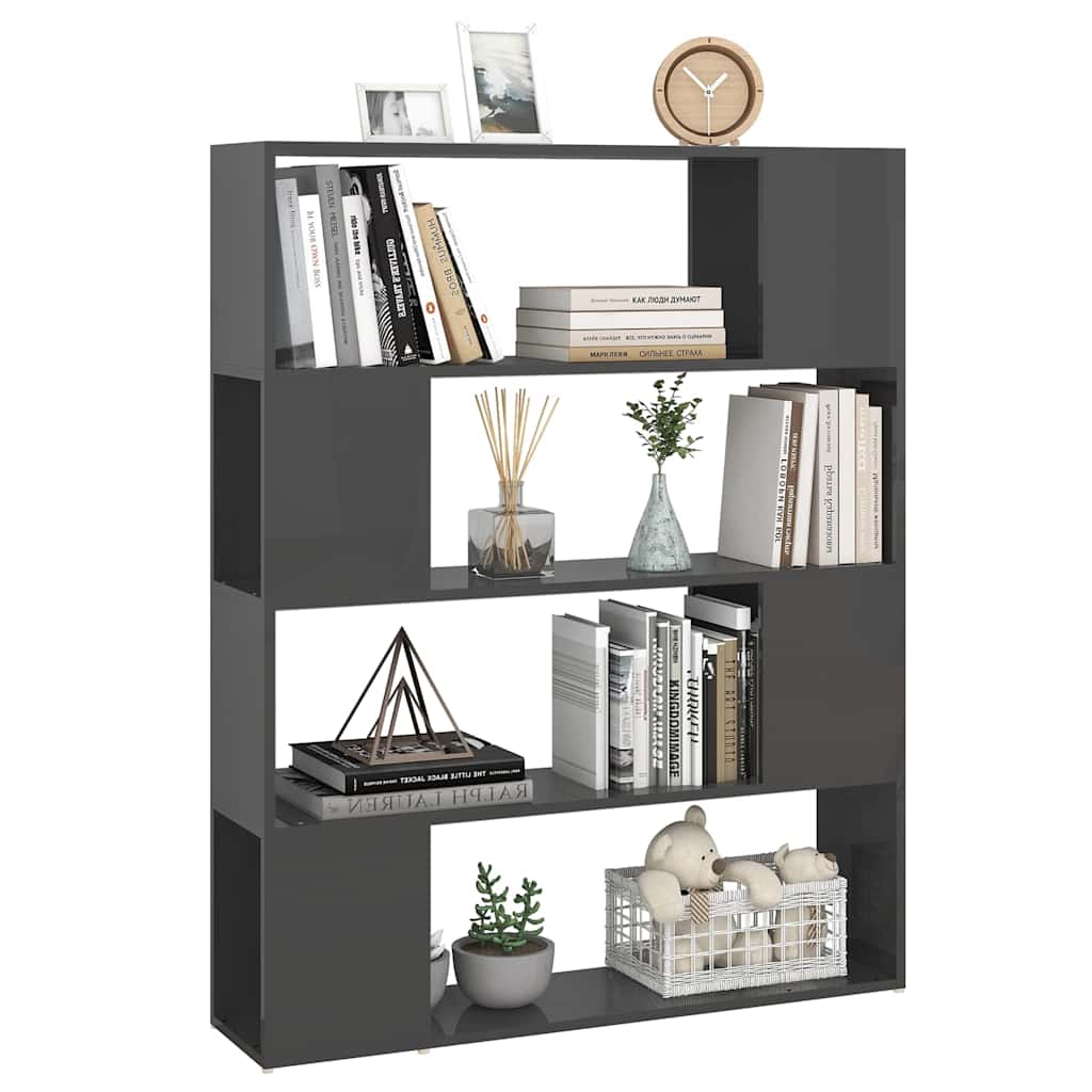 809196 vidaXL Book Cabinet Room Divider High Gloss Grey 100x24x124 cm