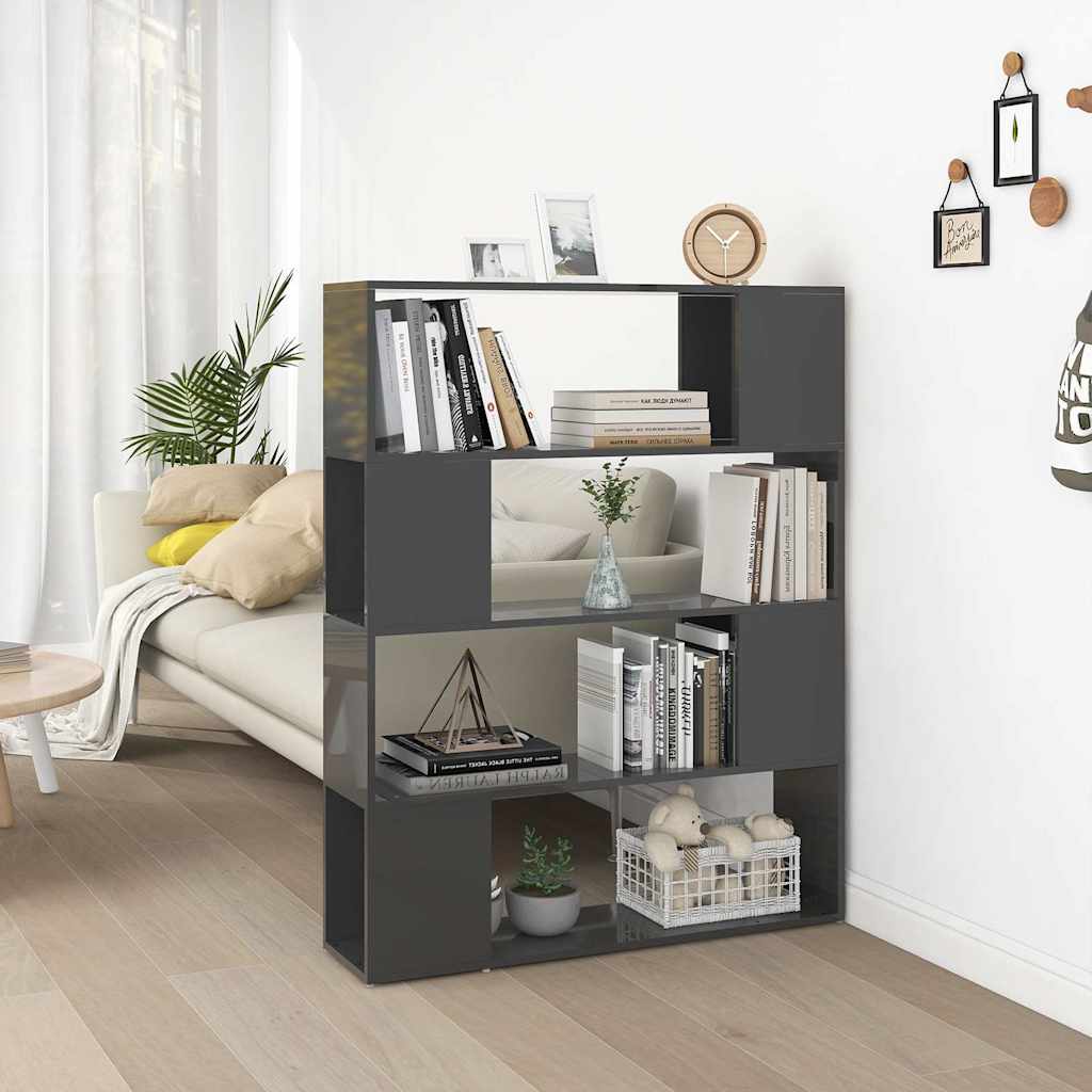 809196 vidaXL Book Cabinet Room Divider High Gloss Grey 100x24x124 cm