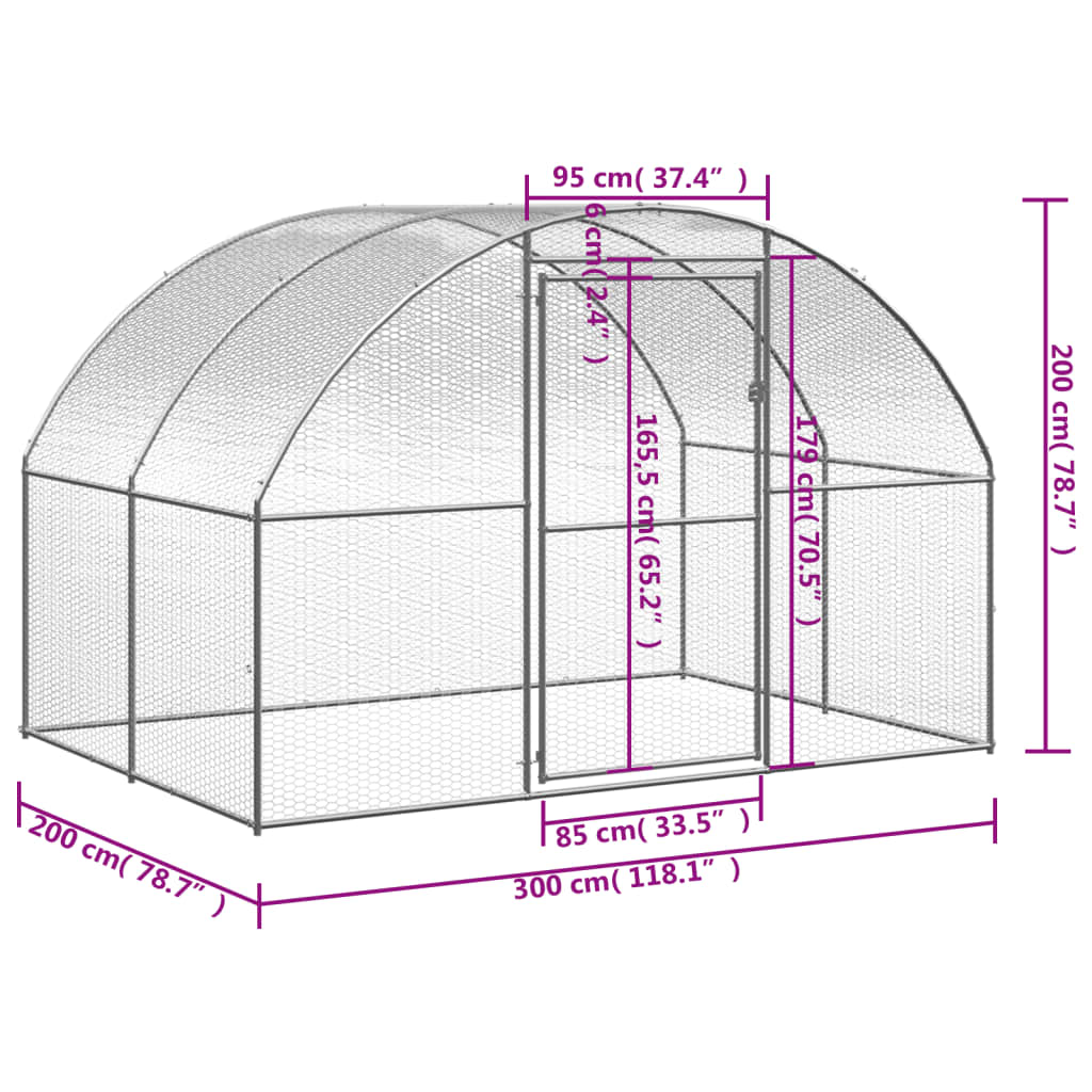 vidaXL Outdoor Chicken Coop 3x2x2 m Galvanised Steel