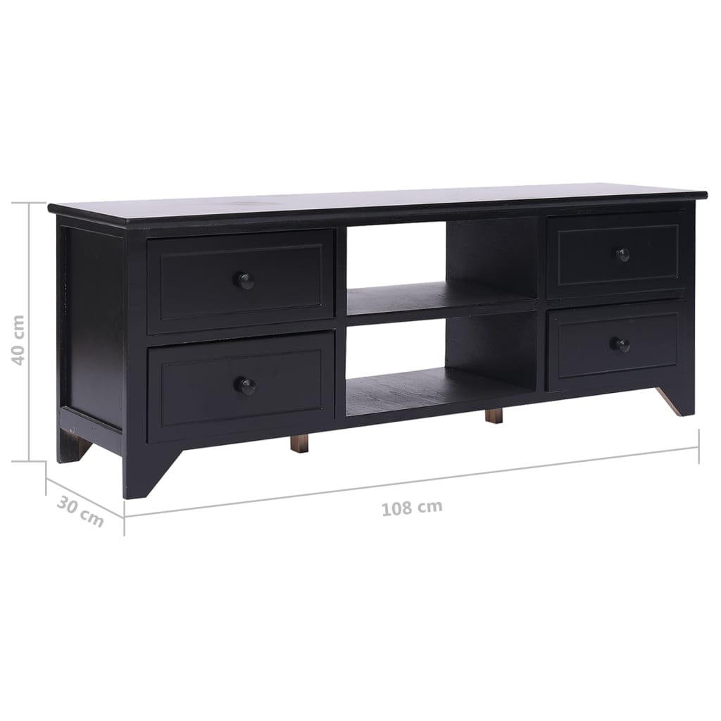 vidaXL TV Cabinet Black 108x30x40 cm Solid Paulownia Wood