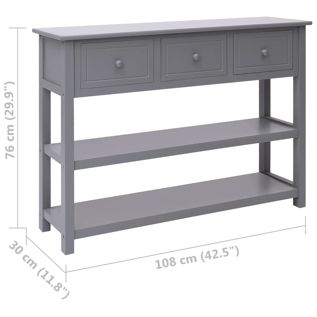 vidaXL Sideboard Grey 108x30x76 cm Solid Wood Paulownia