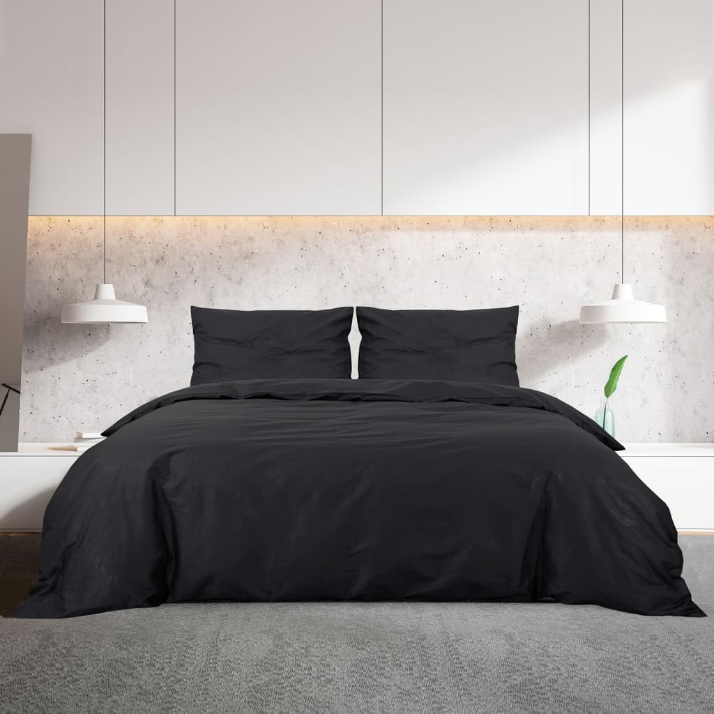 Duvet Cover Set Black 220x240 cm Cotton