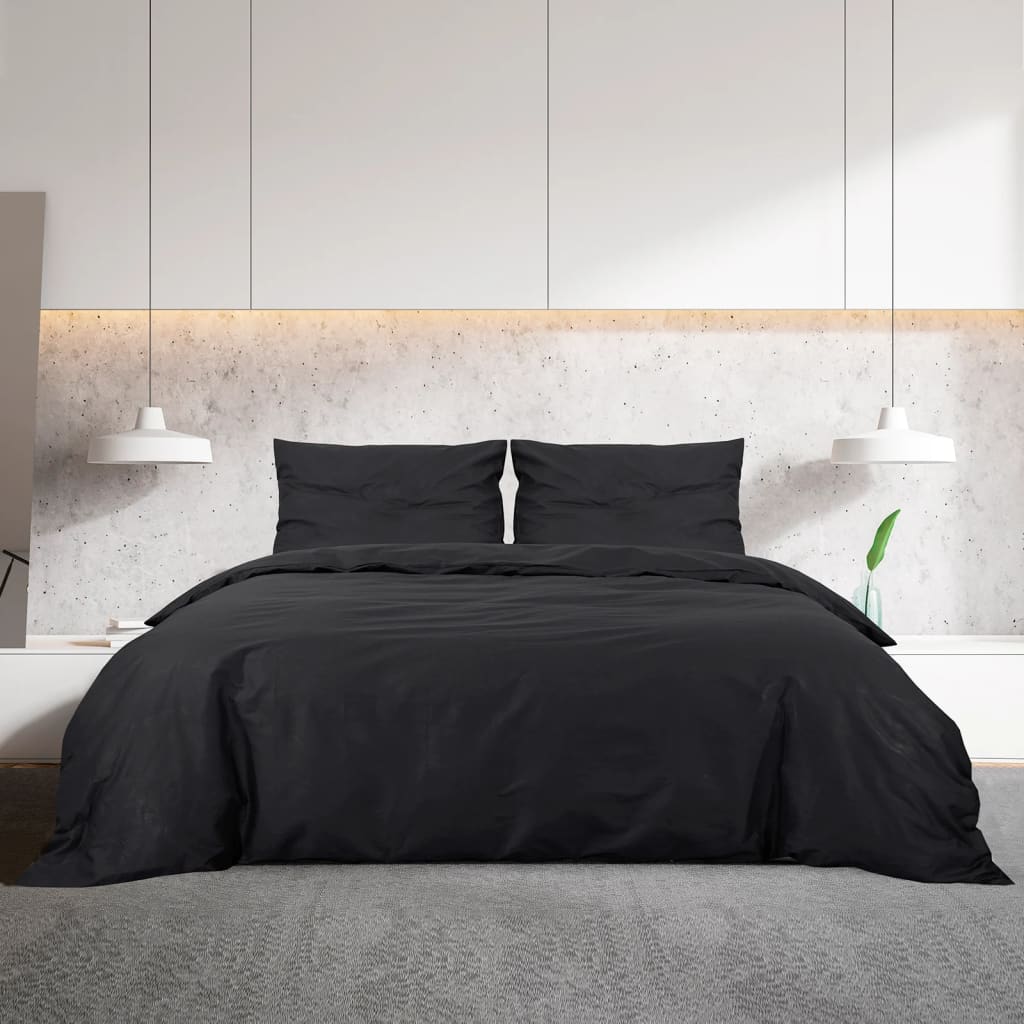 Duvet Cover Set Black 260x240 cm Cotton