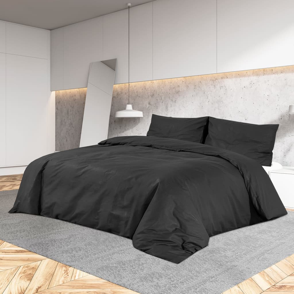 Duvet Cover Set Black 260x240 cm Cotton